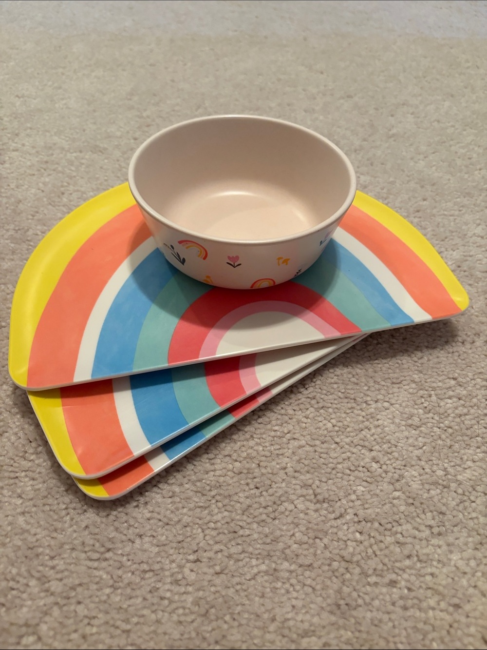 Rainbow Kids Plate Set with Matching Bowl - Multicolor